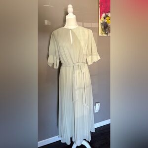 H&M Pastel Green Midi Dress with Tie Waist